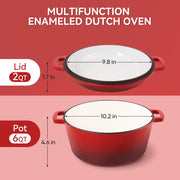 Kerilyn 2-in-1 Heavy-Duty Cast Iron Dutch Oven Pot - Kitchen & Dining Essential for Bread Baking, Cooking, Stewing - Nonstick, Oven Safe Up to 500°F, Dual Handles, Works on All Stovetops, Easy Cleaning, Durable Construction enamel cast iron Enamel