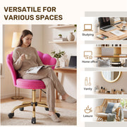 Hawsaiy Shell Back Home Office Chair with Lumbar Pillow, Modern Upholstered Desk Chair with Gold Metal Base, Swivel Adjustable Computer Chair for Home Office