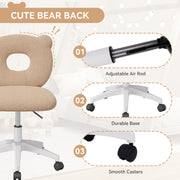 Hawsaiy Bear Kids Desk Chair with Wheels& Back, Adjustable Armless Child Study Chair, Cute PU Leather Office Chair, Vanity Makeup Chair for Girl & Lady in Bedroom Reading Living Room,Umber