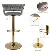 Hawsaiy Modern Velvet Bar Stool Set of 2/4 with Woven Back and Footrest for Kitchen, Bar, and Dining Spaces