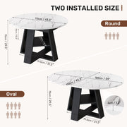 Hawsaiy Extendable Round to Oval Dining Table Set for 4–6, Space-Saving Wooden Table with Hidden Storage, Expandable Dining Table with Upholstered Chairs
