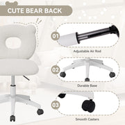 Nalupatio Bear Kids Desk Chair with Wheels& Back, Adjustable Armless Child Study Chair, Cute Teddy Fabric Office Chair, Vanity Makeup Chair for Girl & Lady in Bedroom Reading Living Room,Beige