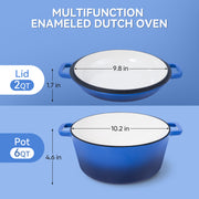Hawsaiy 2-in-1 Cast Iron Dutch Oven Pot, Enameled Pots with Lid for Bread Baking, Cooking, Stewing, Heavy-Duty & Nonstick, Oven Safe up to 500°F, Dual Handles, Works on All Stovetops