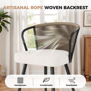 Hawsaiy Rattan Dining Chairs Set of 2, Upholstered Cane Back Kitchen Chairs with Metal Legs & Throw Pillow, Mid Century Modern Farmhouse Dining Room Chairs