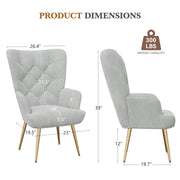 Nalupatio Mid Century Modern Velvet Accent Chair, Tufted Button Wingback Chair, Upholstered Armchair with Metal Legs, High Back Side Chair for Living Room Bedroom, Grey