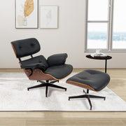 Hawsaiy Mid Century Lounge Chair with Ottoman,Genuine Leather Recliner Chair with Wide Armrest Solid Walnut Wood Accent Chair for Living Room Bedroom Office