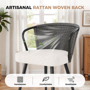 Hawsaiy Rattan Dining Chairs Set of 2, Upholstered Cane Back Kitchen Chairs with Metal Legs & Throw Pillow, Mid Century Modern Farmhouse Dining Room Chairs