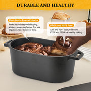Hawsaiy 4.5QT Oval Cast Iron Dutch Oven with Skillet Lid, Plant Oil Coating, Nonstick Bread Baking Pot with Silicone & Cotton Oven Mitts, 2-in-1 Casserole for Baking, Stewing & Frying