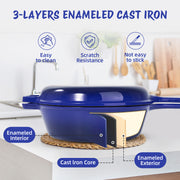 Kerilyn Enameled Cast Iron Skillets, 2-in-1 Cast Iron Dutch Oven Pot With Lid Set, 3QT Dutch Oven + 1.5QT Skillet For Frying, Baking, Stewing, Grilling, Indoor And Outdoor