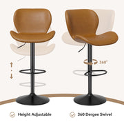 Nalupatio Swivel Bar Stools Set of 2,PU Leather Upholstered Barstools with Back & Footrest, Seat Adjustable Height 22.2-31IN Counter Height Bar Chairs for Bar Kitchen Island,Whiskey Brown
