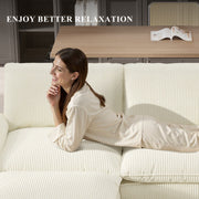 Nalupatio Sectional Sofa with Ottoman, L Shaped Modular Couch Set for Living Room, Comfy Cloud Sleeper Couch, Upholstered Furniture Corduroy Sofa Khaki