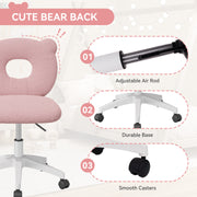 Nalupatio Bear Kids Desk Chair with Wheels& Back, Adjustable Armless Child Study Chair, Cute Teddy Fabric Office Chair, Vanity Makeup Chair for Girl & Lady in Bedroom Reading Living Room,Beige