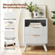 Hawsaiy Nightstand Set of 1/2 with Charging Station, Bedside Table with Drawer & Shelf, Mid Century Modern End Table for Bedroom, Wood Side Table with USB Ports & Outlet