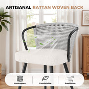 Hawsaiy Rattan Dining Chairs Set of 2, Upholstered Cane Back Kitchen Chairs with Metal Legs & Throw Pillow, Mid Century Modern Farmhouse Dining Room Chairs