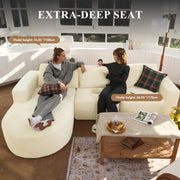 Luxanimarion Modular Sectional Sofa with L-Shape Chaise,Cloud Sectional Modern Sleeper Couch with Deep Seat,Sponge Compression Sofas No Assembly Required (Beige-Corduroy Fabric)