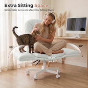 Hawsaiy Criss Cross Office Chair with Flip-Up Arms, Ergonomic Cross Legged Desk Chair, PU Leather Executive Computer Chair, 135° Reclining Plush Cushion, Pet-Friendly