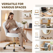 Hawsaiy Shell Back Home Office Chair with Lumbar Pillow, Modern Upholstered Desk Chair with Gold Metal Base, Swivel Adjustable Computer Chair for Home Office