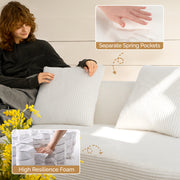 Nalupatio Modern Style Curved Sofa, Upholstery Corduroy Sofa Couch with 3 Pillows, Oversized Sleek Curved Sectional Boucle Fabric Couch for Living Room White