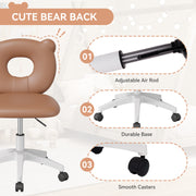 Nalupatio Bear Kids Desk Chair with Wheels& Back, Adjustable Armless Child Study Chair, Cute Teddy Fabric Office Chair, Vanity Makeup Chair for Girl & Lady in Bedroom Reading Living Room,Beige