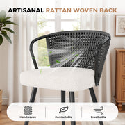 Hawsaiy Rattan Dining Chairs Set of 2, Upholstered Cane Back Kitchen Chairs with Metal Legs & Throw Pillow, Mid Century Modern Farmhouse Dining Room Chairs