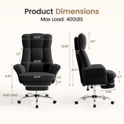 Hawsaiy Cross Legged Office Chair with Flip Armrests，Big and Tall Executive Office Chair, 135° Reclining Criss Cross Chair with Footrest & Lumbar Pillow