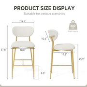 Hwawsaiy Counter Height Bar Stools Set of 2, Velvet Ergonomic Modern Counter Stool with Back, 25.9 inch Seat Height Comfy Bar Chairs with Powder Sprayed Golden Metal Legs, Grey