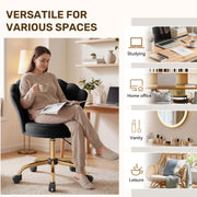 Hawsaiy Shell Back Home Office Chair with Lumbar Pillow, Modern Upholstered Desk Chair with Gold Metal Base, Swivel Adjustable Computer Chair for Home Office