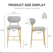 Hwawsaiy Counter Height Bar Stools Set of 2, Velvet Ergonomic Modern Counter Stool with Back, 25.9 inch Seat Height Comfy Bar Chairs with Powder Sprayed Golden Metal Legs, Grey