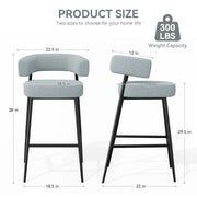 Hawsaiy Counter Height Bar Stools Set of 2, Pelletized Velvet Upholstered Modern Counter Stool,Low Back Barstools, Velvet Bar Chairs with Metal Legs,Beige