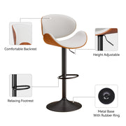 Nalupatio Swivel Bar Stools Set of 2, PU Leather Upholstered Bentwood Barstools with Back & Footrest,Seat Adjustable Height 23.5-32.5IN Counter Height Bar Chairs for Bar Kitchen Dining Room,Black