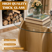 Hawsaiy Round Glass Coffee Table with Tempered Glass Top and Wood Base, Modern 30