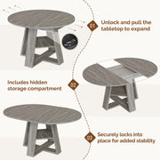 Hawsaiy 43.3-59 in Extendable Oval Dining Table for 4-6, Space-Saving Round Kitchen Table with Hidden Leaf Storage & Bottom Shelf for Small Space