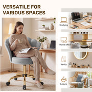 Hawsaiy Shell Back Home Office Chair with Lumbar Pillow, Modern Upholstered Desk Chair with Gold Metal Base, Swivel Adjustable Computer Chair for Home Office