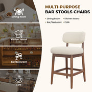 Hawsaiy Counter Height Bar Stools Set of 2/4, Mid Century Modern Boucle Barstools with Solid Wood Frame, Upholstered Kitchen Island Stools with Backrest & Footrest