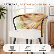 Hawsaiy Rattan Dining Chairs Set of 2, Upholstered Cane Back Kitchen Chairs with Metal Legs & Throw Pillow, Mid Century Modern Farmhouse Dining Room Chairs