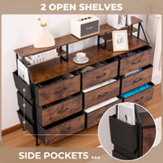 Hawsaiy Fabric Dresser Storage Cabinet with 9 Drawers and 2 Shelves, Tall Dresser Organizer with Side Pocket, Wood Top & Metal Frame for Bedroom, Closet, Entryway, Living Room,
