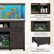 Hawsaiy  Fish Tank Stand with Power Outlet, Fits Up to 100 Gallon Aquarium, 800 lbs Capacity, Sliding Barn Doors, Adjustable Shelves, Storage for Fish Supplies, ETL Certified, Brown