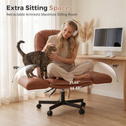 Hawsaiy Criss Cross Office Chair with Flip-Up Arms, Ergonomic Cross Legged Desk Chair, PU Leather Executive Computer Chair, 135° Reclining Plush Cushion, Pet-Friendly