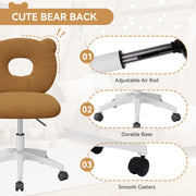 Hawsaiy Bear Kids Desk Chair with Wheels& Back, Adjustable Armless Child Study Chair, Cute PU Leather Office Chair, Vanity Makeup Chair for Girl & Lady in Bedroom Reading Living Room,Umber