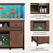 Hawsaiy  Fish Tank Stand with Power Outlet, Fits Up to 100 Gallon Aquarium, 800 lbs Capacity, Sliding Barn Doors, Adjustable Shelves, Storage for Fish Supplies, ETL Certified, Brown