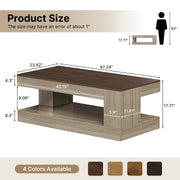 Hawsaiy Farmhouse Coffee Table with Storage Shelf & LED Light, 47