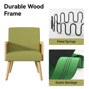 Hawsaiy Rattan Accent Chair, Linen Fabric Upholstered Armchair with Wood Legs, Mid Century Modern Reading Comfy Lounge Chair with Spring Support, for Living Room Bedroom