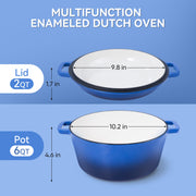 Kerilyn 2-in-1 Heavy-Duty Cast Iron Dutch Oven Pot - Kitchen & Dining Essential for Bread Baking, Cooking, Stewing - Nonstick, Oven Safe Up to 500°F, Dual Handles, Works on All Stovetops, Easy Cleaning, Durable Construction enamel cast iron Enamel