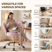 Hawsaiy Shell Back Home Office Chair with Lumbar Pillow, Modern Upholstered Desk Chair with Gold Metal Base, Swivel Adjustable Computer Chair for Home Office