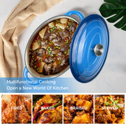 Hawsaiy Enameled Oval Dutch Oven Pot with Lid and Dual Handles, Cast Iron Dutch Oven for Cooking, Bread Baking, Non-stick Enamel Coated Cookware