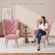 Nalupatio Mid Century Modern Velvet Accent Chair, Tufted Button Wingback Chair, Upholstered Armchair with Metal Legs, High Back Side Chair for Living Room Bedroom, Grey