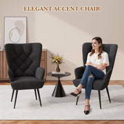 Nalupatio Mid Century Modern Velvet Accent Chair, Tufted Button Wingback Chair, Upholstered Armchair with Metal Legs, High Back Side Chair for Living Room Bedroom, Grey