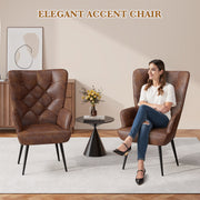 Nalupatio Mid Century Modern Velvet Accent Chair, Tufted Button Wingback Chair, Upholstered Armchair with Metal Legs, High Back Side Chair for Living Room Bedroom, Grey