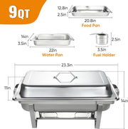 Kerilyn Chafing Dishes for Buffet 4 Pack, 9QT Full Size Rectangular Chafing Dish Buffet Set, Stainless Steel Chafers and Buffet Warmers Set, Food Warmers for Parties, Weddings, Banquets, Catering Events