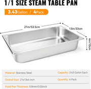 Kerilyn 4 Pack Hotel Pans, 1/1 Full Size 4’ Deep Steam Table Pan with Lid, 21
